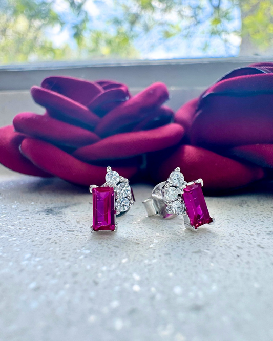Aretes circonia corte diamante largo Plata .925