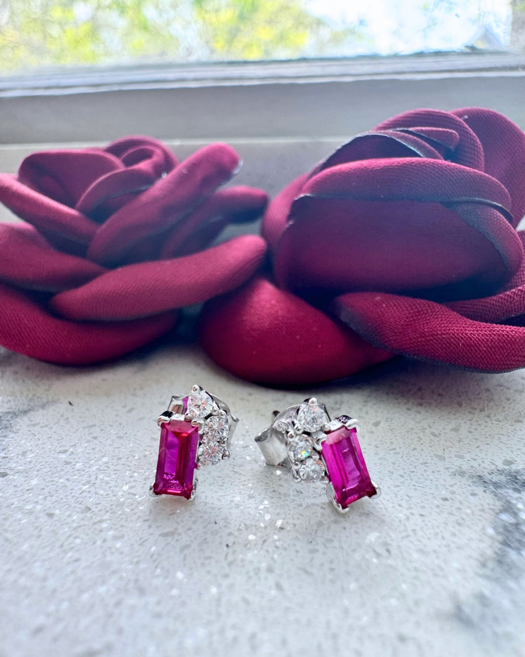 Aretes circonia corte diamante largo Plata .925