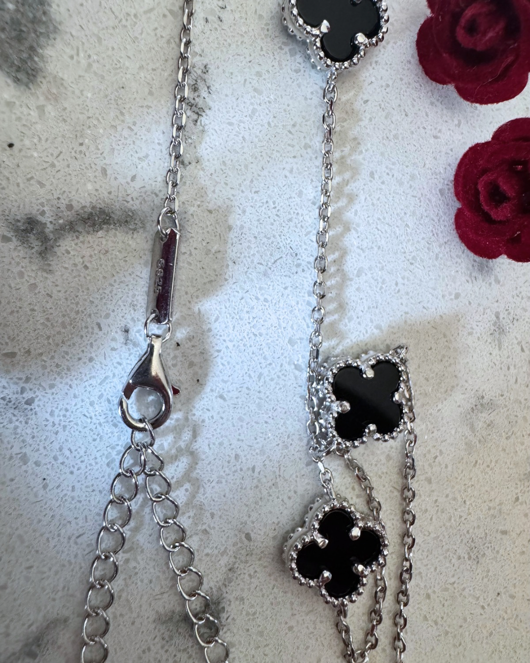 VAN CLEEF-inspired onyx necklace. 925 silver.