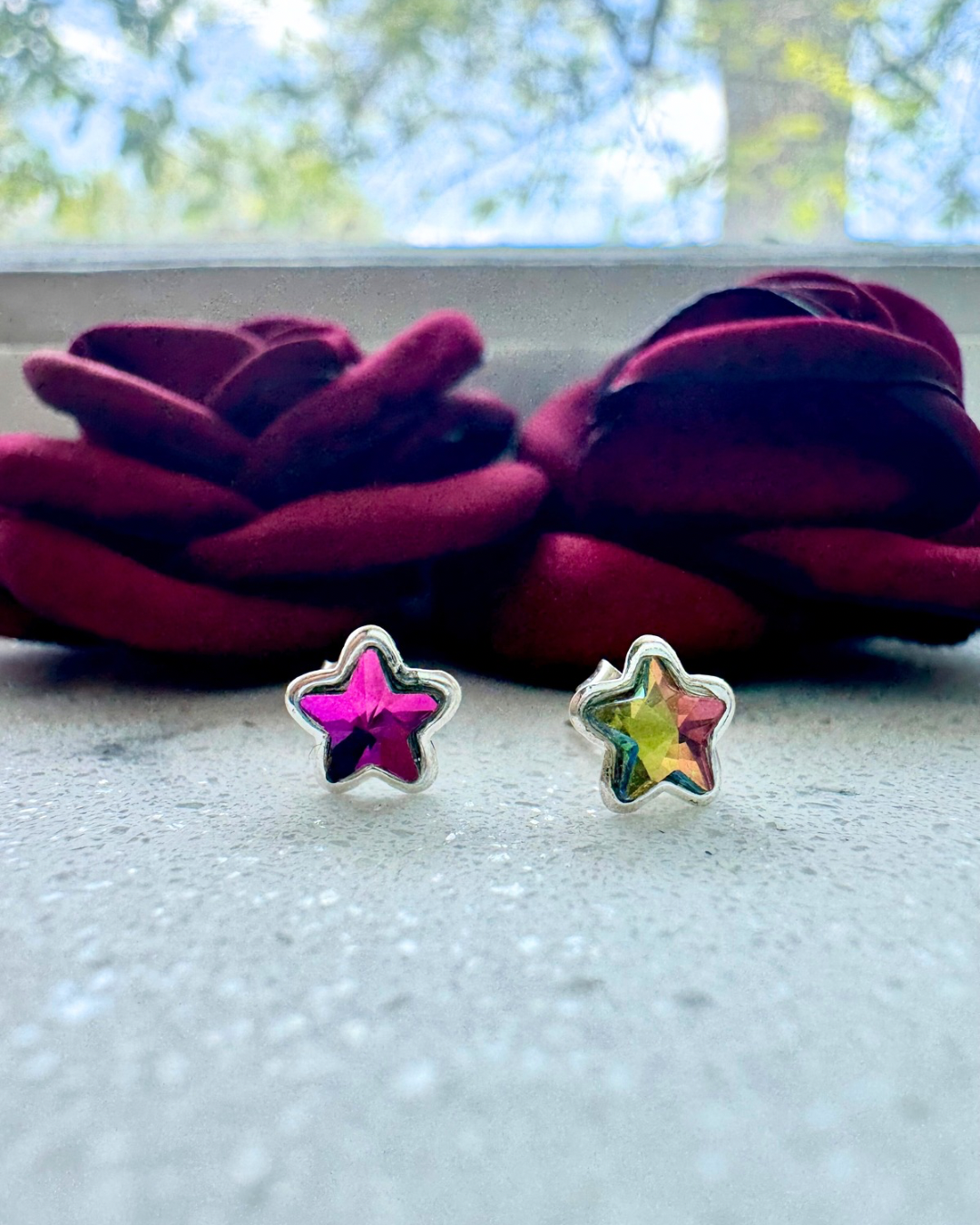 Arete estrella swarovski, Plata .925