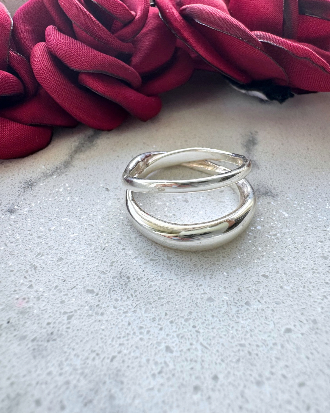 Anillo doble, grueso y delgado, Plata 925
